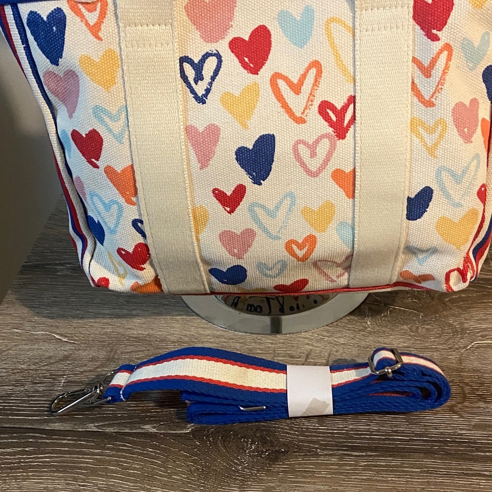 Brighton Heart Print Canvas Tote in Red, Blue, Pink, Orange, Yellow, Cream - Picture 3 of 5